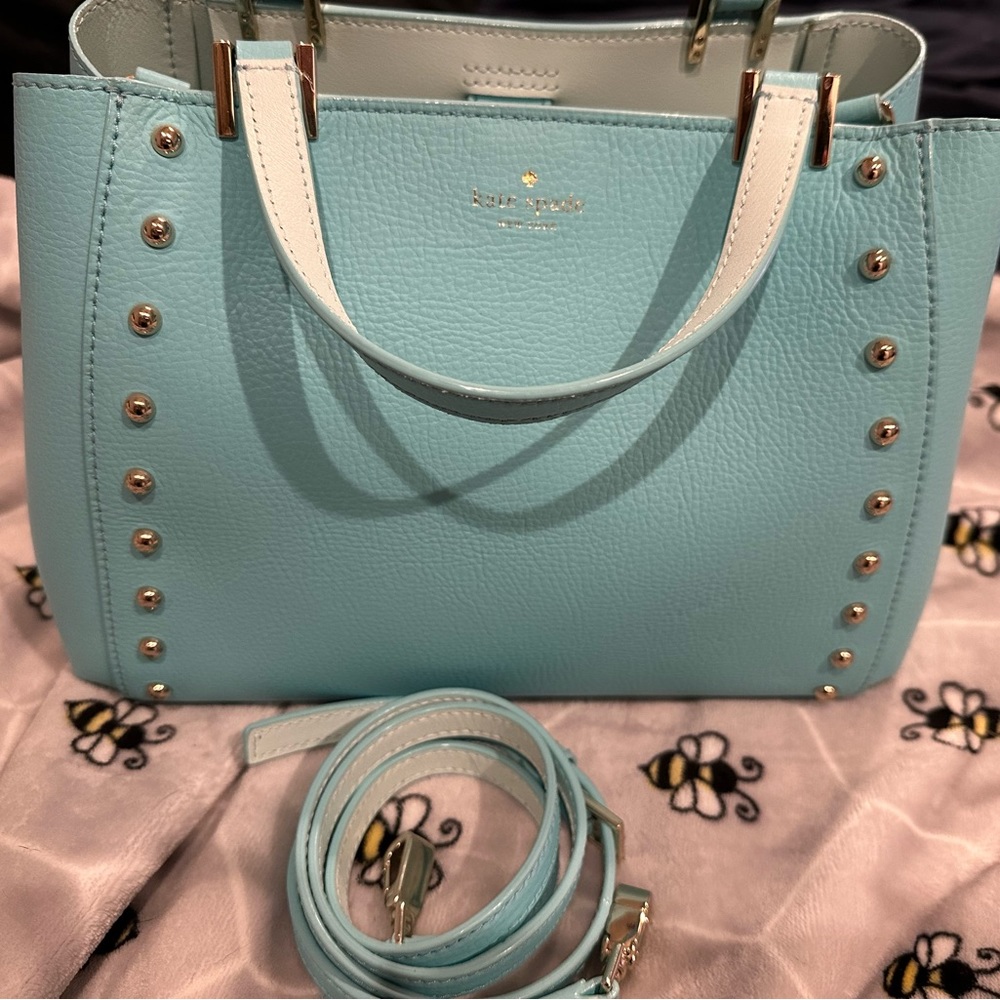 Authentic Kate Spade tiffany blue purse with shoulder strap.